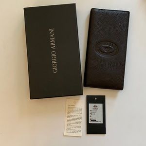 NWT Giorgio Armani darkest brown pebbled leather coat pocket wallet